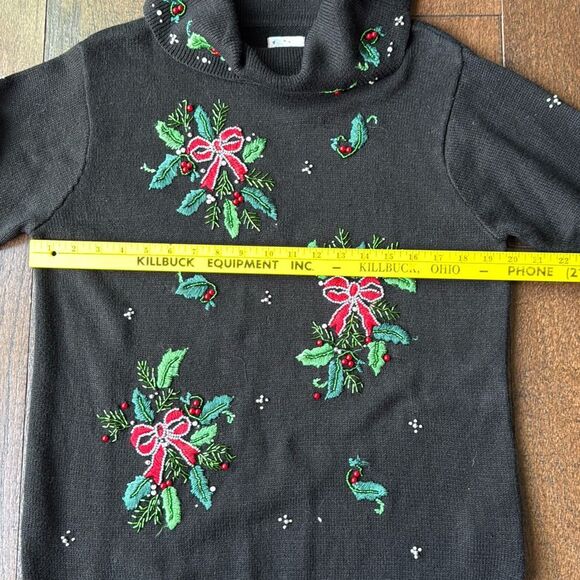 Nutcracker ugly Christmas sweater cowl neck womens size medium beaded bows pine - Picture 9 of 9